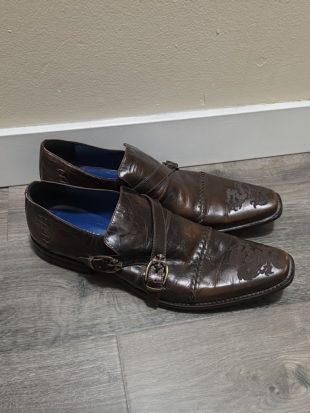 Mark Nason Men's Brown Leather Double Monk Strap Oxfords